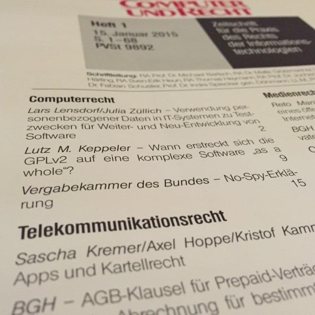 Apps und Kartellrecht: Aufsatz in CR 1/2015 veröffentlicht