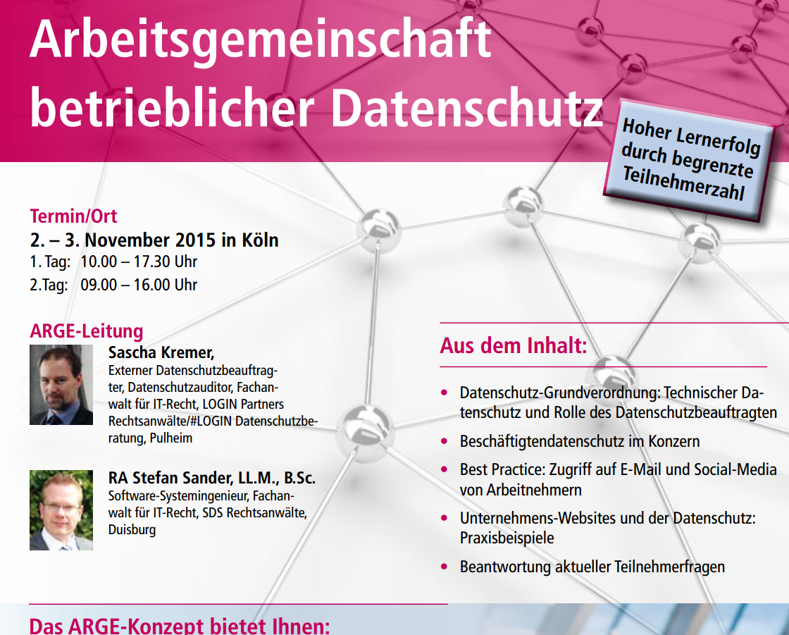 ARGE Betrieblicher Datenschutz: jetzt anmelden