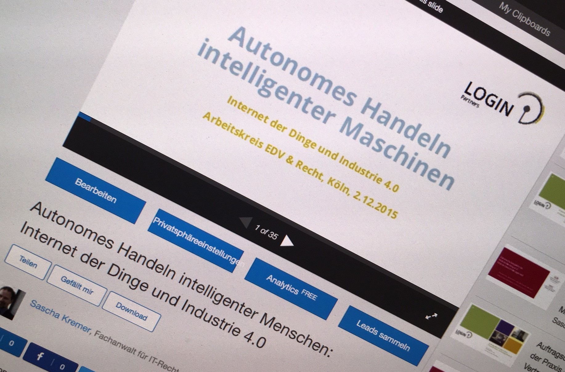 Vortrag: Autonomes Handeln intelligenter Maschinen, Internet der Dinge und Industrie 4.0