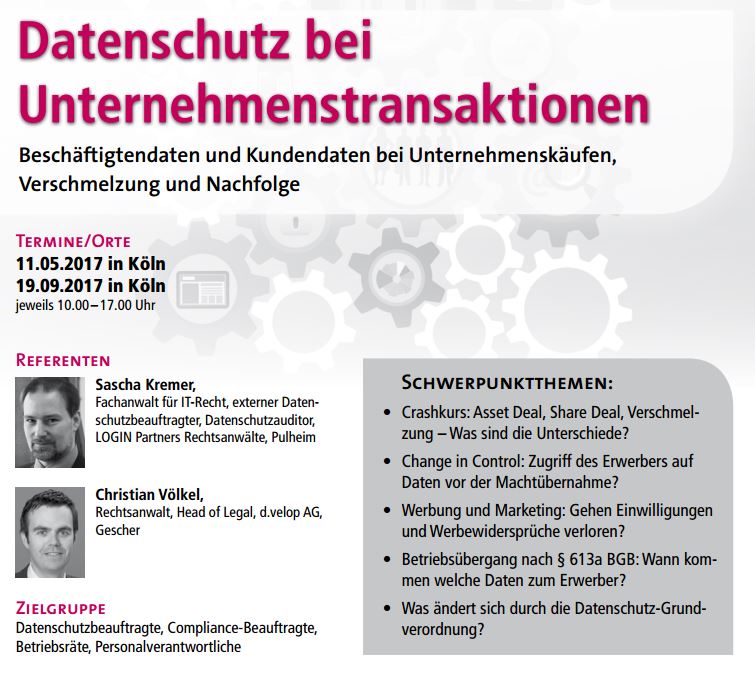 Praxis-Seminar: Datenschutz bei Unternehmenstransaktionen