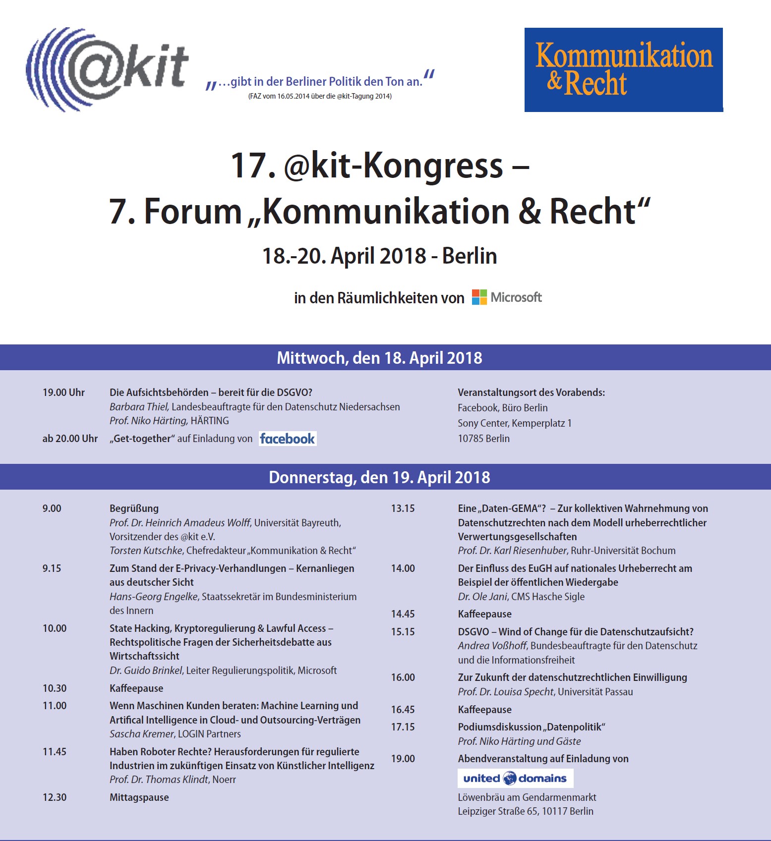 17. @kit-Kongress und 7. Forum „Kommunikation & Recht“: Wir sind wieder dabei!