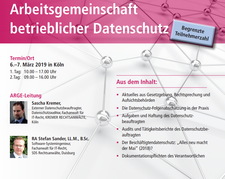 DATAKONTEXT-Seminar: Arbeitsgemeinschaft (ARGE) betrieblicher Datenschutz