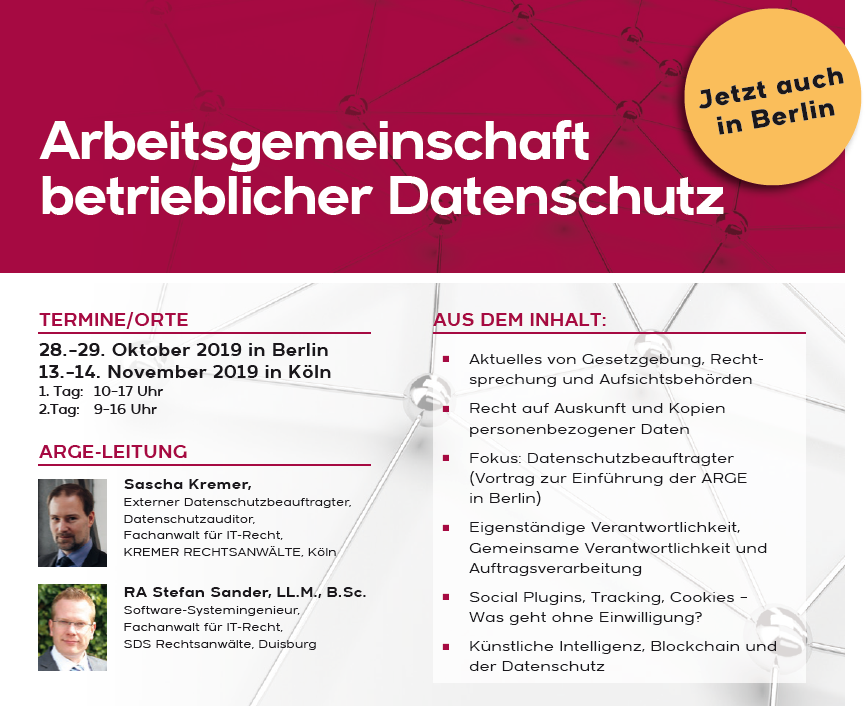 DATAKONTEXT: ARGE betrieblicher Datenschutz in Köln und Berlin