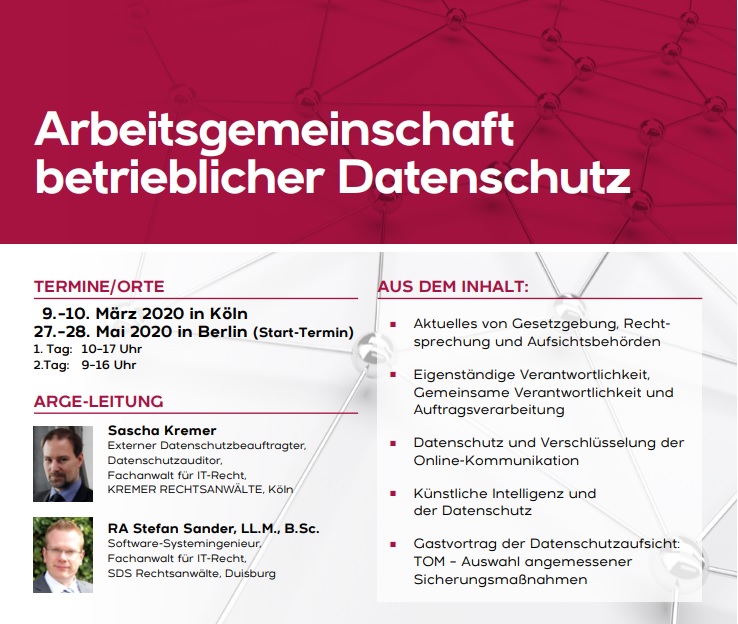 ARGE betrieblicher Datenschutz in Köln und Berlin